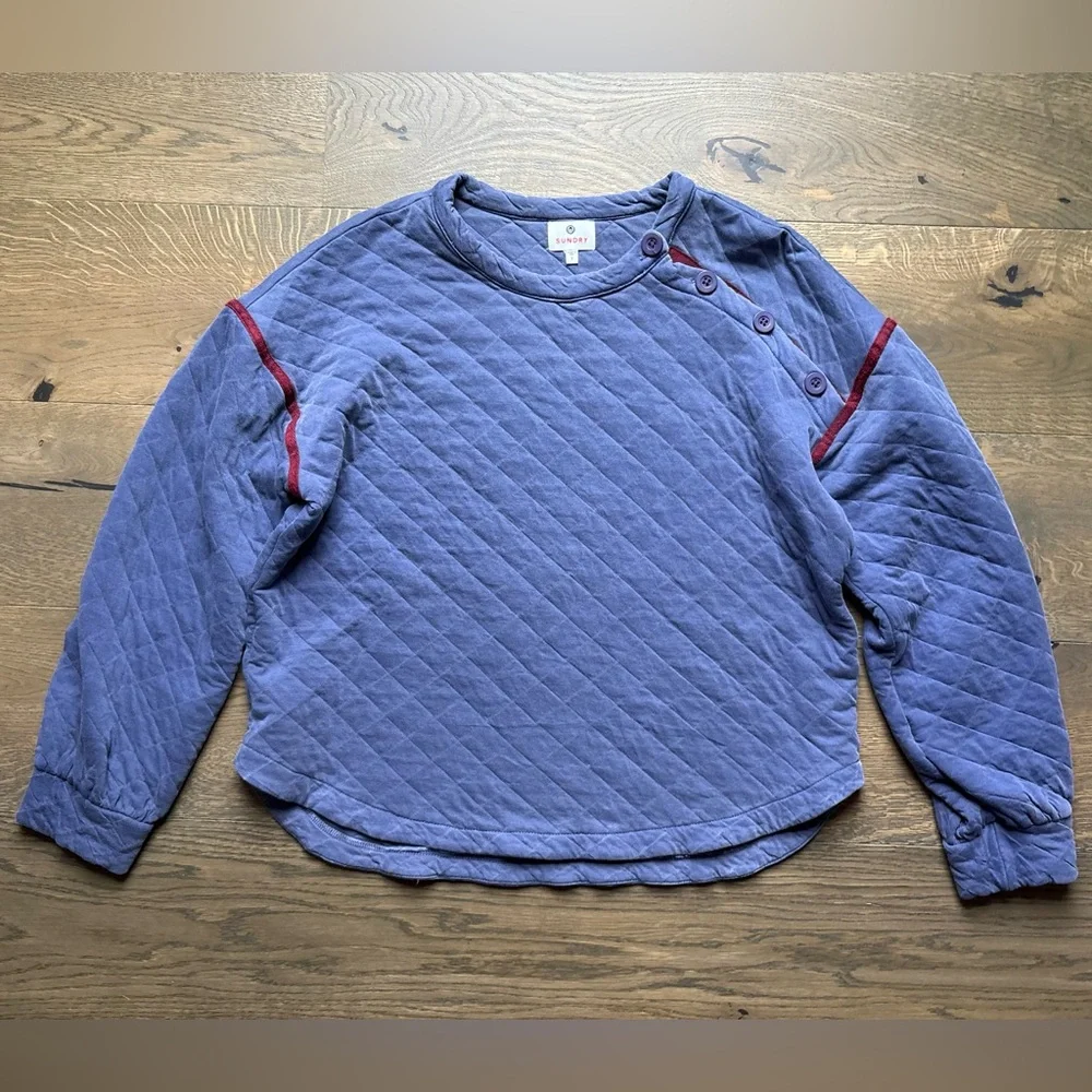 Sundry Quilted Cropped Sweatshirt Pullover In Pigment Moonlight Blue Size 1 - Picture 6 of 15